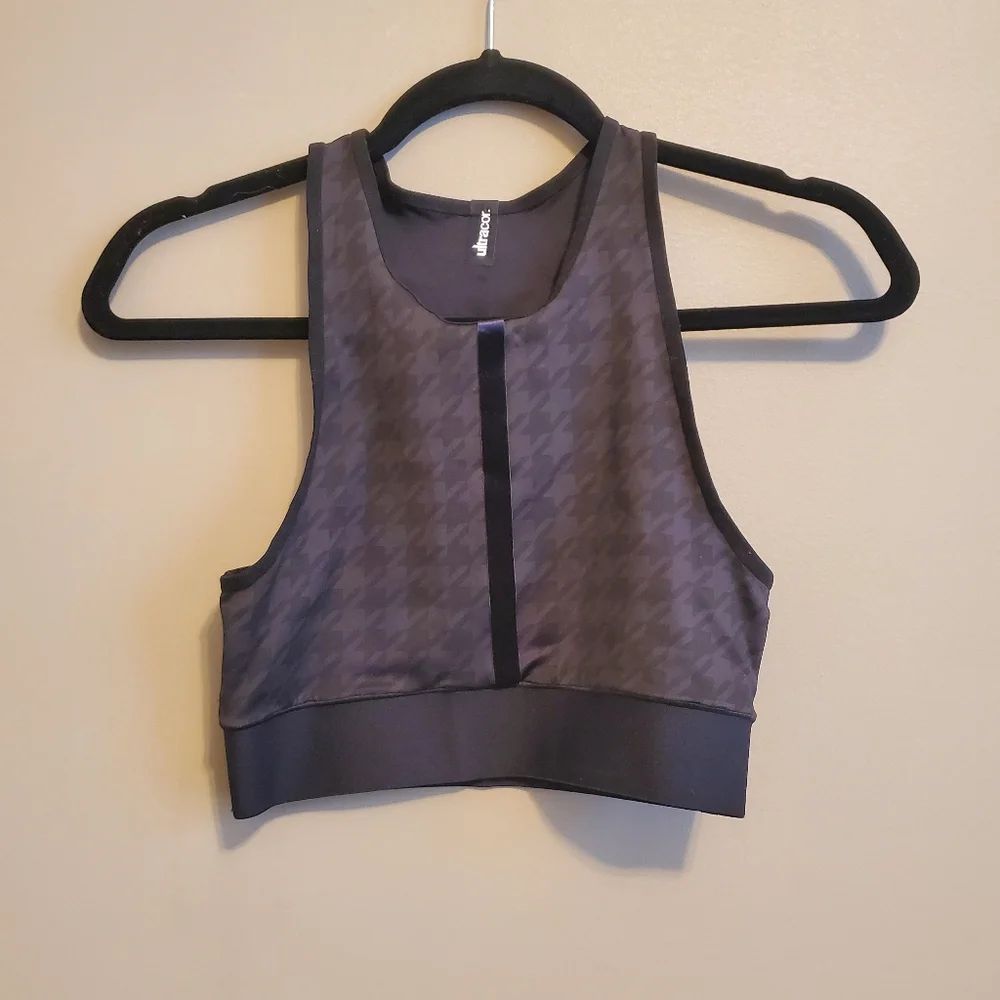 Ultracor Women's Houndstooth Sports Bra Workout Top in Black and Charcoal Size S - Picture 2 of 7